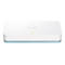 Un appareil D-Link blanc avec une base bleu clair et une lumière verte.