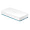 Un appareil D-Link blanc avec une base bleu clair, voyant vert.