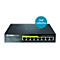 Commutateur D-Link noir avec huit ports et étiquetage PoE et sans ventilateur.