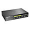 Un commutateur Gigabit PoE D-Link noir. Inscription : D-Link DGS-1008P. Sur le devant : 8 ports Ethernet et étiquette PoE.
