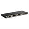 Schwarzer Netzwerk-Switch mit mehreren Ports und D-Link Logo. Ports sind nummeriert. Auf der rechten Seite sind LEDs.
