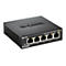 Commutateur Gigabit D-Link noir avec cinq ports. Inscriptions: DGS-105, Gigabit Switch, 10/100/1000 et logo D-Link.