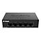 Schwarzer D-Link Switch mit fünf Anschlüssen und Beschriftungen.
