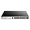 D-Link DGS-3130-30PS Netzwerk-Switch in schwarzem Metallgehäuse mit silberner Frontblende und zahlreichen Ethernet-Ports.