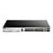 Ein D-Link Switch mit mehreren Anschlüssen, schwarz und grau. Oben steht D-Link. Beschriftung DGS-3130-30S.