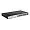 Ein schwarzer D-Link Netzwerkswitch, silberne Front, viele Ports, D-Link Logo.