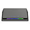 Grauer D-Link Router. Oben steht der Schriftzug "D-Link". Unterhalb leuchten blaue Lichter. Die Unterseite ist in Regenbogenfarben.