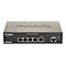 Schwarzer D-Link Router, vorne: 4 LAN, WAN, Console, USB. Logo D-Link.