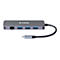 Grauer D-Link USB-Hub mit USB-C Anschluss. Er hat drei USB-A Anschlüsse und einen Ethernet-Port.