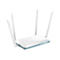 Ein weißer D-Link Router mit vier Antennen, hellblau abgesetzt.
