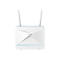 Ein weißer D-Link Router mit zwei Antennen. Am unteren Rand befinden sich mehrere Kontrollleuchten.
