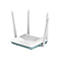 Weißer Router mit blauer Umrandung und vier Antennen. Aufschrift: D-Link.