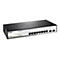 Schwarzer D-Link Web Smart Switch mit Anschlüssen und Leuchtdioden. Aufschrift DGS-1210-10.
