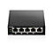 Schwarzer D-Link Netzwerk Switch mit fünf Ports, Beschriftung und Status-LEDs.