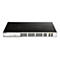 Commutateur D-Link noir avec de nombreux ports et indicateurs LED, sur fond blanc.