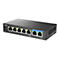 Commutateur réseau D-Link noir avec sept ports. Des LED vertes et bleues indiquent l'état du réseau.