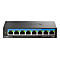 Commutateur réseau noir avec 8 ports et un logo D-Link. Les ports sont numérotés et équipés de lumières.