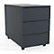 Dark gray desk container with three drawers and casters.