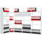 White office cabinet shelving system with red, black, and white folders. A good storage solution for documents.