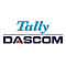 Firmenlogo von Tally Dascom mit blauem Schriftzug Tally und dunkelblauem DASCOM auf weißem Grund.