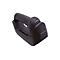 Scanner de code-barres noir dans une station de charge sur fond blanc.