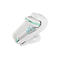 Scanner blanc et vert avec support. Forme arrondie, panneau de commande et logo Datelogic visibles.