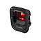 Schwarzer Barcodescanner mit rotem Licht. Der Scanner ist an einer Platte befestigt, daneben das Logo von Datalogic.