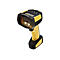 Gelb-schwarzer Barcodescanner, der nach oben zeigt. Es ist ein Produkt von Datalogic.