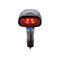 Ein Barcode-Scanner mit rotem Licht. Schwarzes Gehäuse mit blauem Akzent.