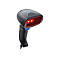 Schwarzer Barcode-Scanner mit rotem Licht. Aufschrift: Datalogic QuickScan.
