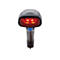 Ein Barcode-Scanner mit rotem Licht. Schwarzes Gehäuse mit blauem Knopf. Aufschrift: Datalogic.