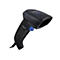 Schwarzer Barcode-Scanner mit blauem Knopf und Kabel, vor weißem Hintergrund. Aufschrift: Datalogic Quickscan.