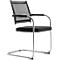 Black cantilever chair. Seat and back black, frame made of chrome-plated metal.