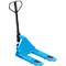 Blue pallet truck against white background.