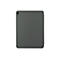 Dunkelgraue Tablet-Hülle, die ein Tablet vor weißem Hintergrund bedeckt. Auf der Rückseite befindet sich eine Kamera.