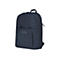 Dunkelblauer Rucksack vor weißem Hintergrund. Mit Reißverschluss, kleiner Vordertasche und Trageschlaufe.