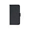 Schwarze Handyhülle mit Klappe und Magnetverschluss, vor weißem Hintergrund.