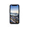 Blaues Smartphone zeigt Landschaft: Felsen, Meer, Eisberge, blauer Himmel.