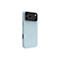 Hellblaues iPhone Case mit Kameraausschnitt und MagSafe-Kreis auf weißem Hintergrund.