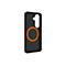 Coque de téléphone noire avec anneau orange. Inscription D3O x dbramante1928, 100% recyclable.