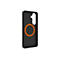 Coque de téléphone noire avec anneau orange. L'étui indique dbramante1928 et 100% recyclable.