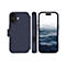Dunkelblaues Handy-Case mit einem Smartphone, das einen Ozean als Bildschirmhintergrund zeigt. Rechts das Telefon, links die Case-Seiten.
