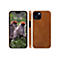 Étui en cuir marron clair pour smartphone avec écran iPhone montrant deux singes.