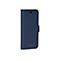 Blaues Handy-Case im Leder-Look. Mit Magnetverschluss, Prägung MODE. und Aussparung für die Kamera.