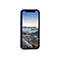Ein dunkelblaues Smartphone mit einem Bildschirm, der eine Landschaft mit Eisbergen zeigt.
