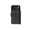 Schwarzes iPhone-Wallet-Case, das das Telefon fast vollständig umschließt. Auf weißem Hintergrund.