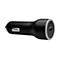 Ein schwarzes 65W-Autoladegerät vor weißem Hintergrund. Es hat eine glatte Oberfläche, einen USB-C-Anschluss und eine silberne Umrandung.