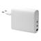 Ein weißes Ladegerät mit drei USB-C-Anschlüssen. Aufschrift: 65-140W Max, 45-100W Max und 18W Max.