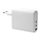 Weißes Ladegerät mit drei USB-C-Anschlüssen. Aufschrift: 65-140W Max, 45-100W Max, 18W Max.