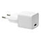 Weißes Ladegerät mit Netzstecker, USB-C-Anschluss, Aufdruck 20W Max und Logo.